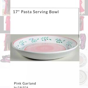 Williams-Sonoma Caleca Italy Hand-Painted Pink Garland Serving Bowl XL 17”